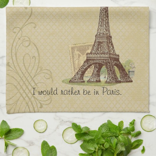 Paris Eiffel Tower Tan Diamond Tea Kitchen Towel Theedoek (Gevouwen)