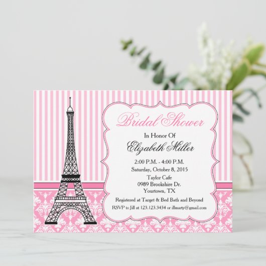 Paris Eiffel Tower Theme Party Roze Kaart (Staand voorkant)