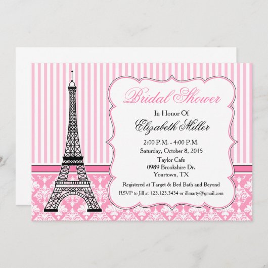 Paris Eiffel Tower Theme Party Roze Kaart (Voorkant / Achterkant)