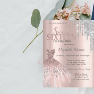 Paris Eiffel Tower, Tiara, Drips Silver Quinceañer Kaart