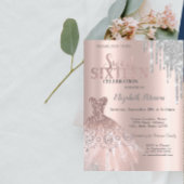 Paris Eiffel Tower, Tiara, Drips Silver Quinceañer Kaart