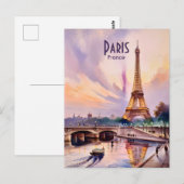 Paris Eiffel Tower Travel Watercolor Custom Text Briefkaart (Voorkant / Achterkant)