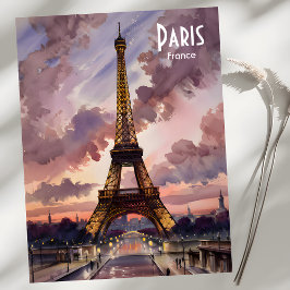 Paris Eiffel Tower Twilight Waterverf Aangepaste t Briefkaart