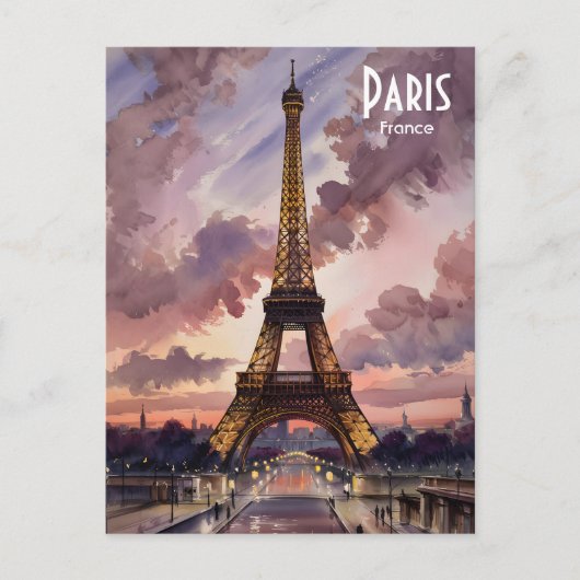 Paris Eiffel Tower Twilight Waterverf Aangepaste t Briefkaart (Voorkant)