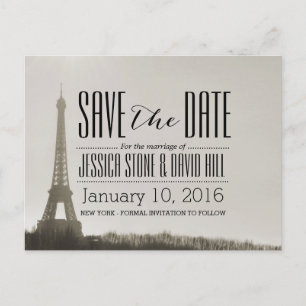 Paris Eiffel Tower Vintage Wedding Save the Date Aankondigingskaart