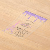 Paris Eiffel Tower, Violet Drips Sweet 16 Acryl Uitnodigingen (Laagn)