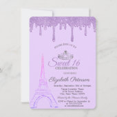 Paris Eiffel Tower, Violet Drips Sweet 16 Kaart (Voorkant)