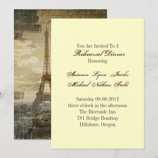 Paris Eiffel Tower Wedding Rehearsal Dinner Kaart (Voorkant / Achterkant)