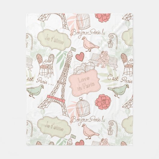 Paris Eiffel Tower Whimsical Roze Fleece Deken (Voorkant)
