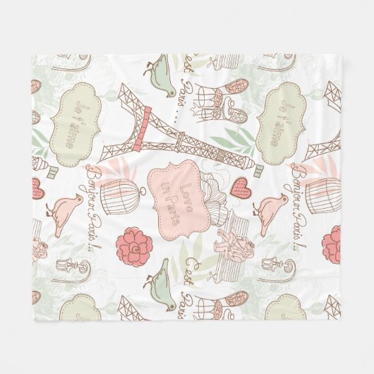 Paris Eiffel Tower Whimsical Roze Fleece Deken (Voorkant (Horizontaal))