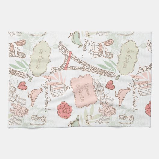 Paris Eiffel Tower Whimsical Roze Theedoek (Horizontaal)