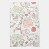 Paris Eiffel Tower Whimsical Roze Theedoek (Verticaal)