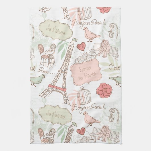 Paris Eiffel Tower Whimsical Roze Theedoek (Verticaal)