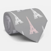 Paris Eiffel Tower White Pink Grey Stropdas (Opgerold)