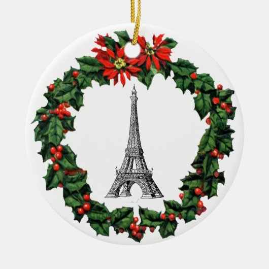 Paris Eiffel Tower Wreath Kerstannament Keramisch Ornament (Voorkant)