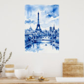 Paris Eiffeltoren Blauwe Aquarel Poster | Frankrij (Keuken)