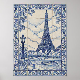 Paris Eiffeltoren Blauwe Portugese Azulejo Kunst Poster