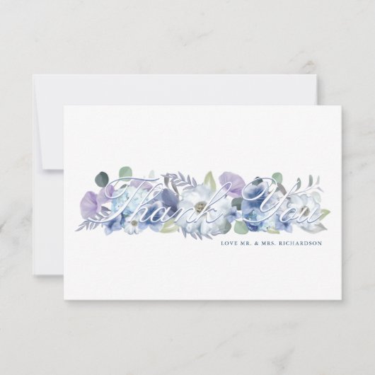 Paris Eiffeltoren Blauwe Waterverf Bloemen Bruilof Bedankkaart (Voorkant)