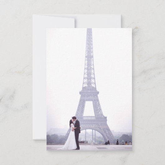 Paris Eiffeltoren Blauwe Waterverf Bloemen Bruilof Bedankkaart (Achterkant)