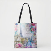 Paris Eiffeltoren Bloemen Collage Travel Art Tote Bag (Voorkant)