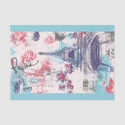 Paris Eiffeltoren Bloemenpapier Tissuepapier (Voorkant)
