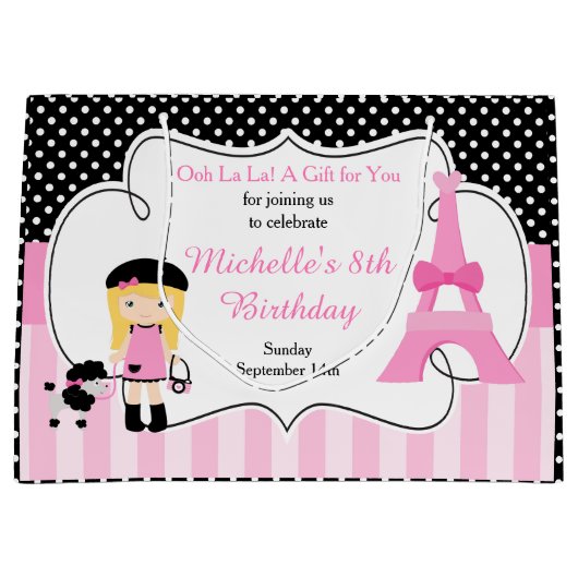 Paris Eiffeltoren blond meisje Groot Cadeauzakje (Voorkant)