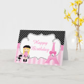 Paris Eiffeltoren blond meisje Kaart (Gele Bloem)