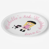 Paris Eiffeltoren blond meisje Papieren Bordje (Gekanteld)