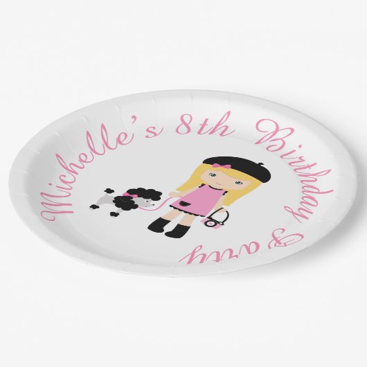 Paris Eiffeltoren blond meisje Papieren Bordje (Gekanteld)