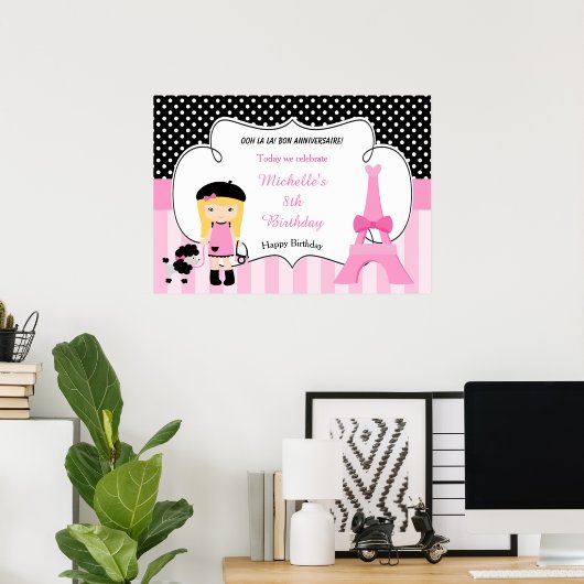 Paris Eiffeltoren blond meisje Poster (Thuiskantoor)