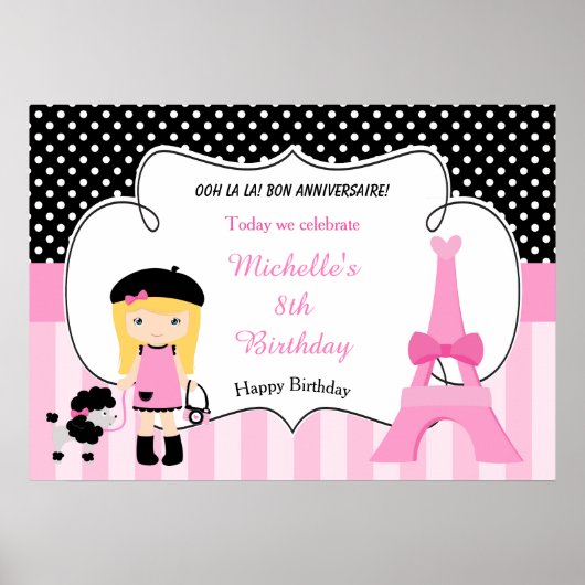 Paris Eiffeltoren blond meisje Poster (Voorkant)