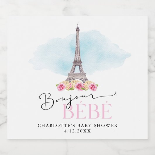 Paris Eiffeltoren Bonjour Baby Mousserende Wijnlab Sparkling Wijnetiket (Enkel label)