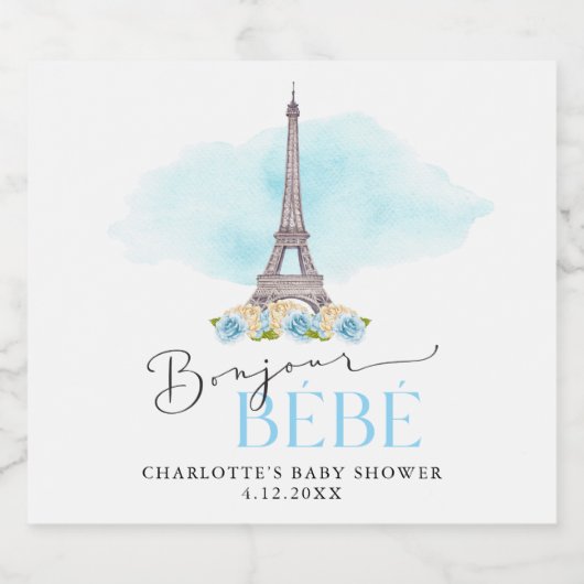 Paris Eiffeltoren Bonjour Baby Mousserende Wijnlab Sparkling Wijnetiket (Enkel label)