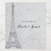 Paris Eiffeltoren Bruiloft Elegante Wijn Etiket (Enkel label)