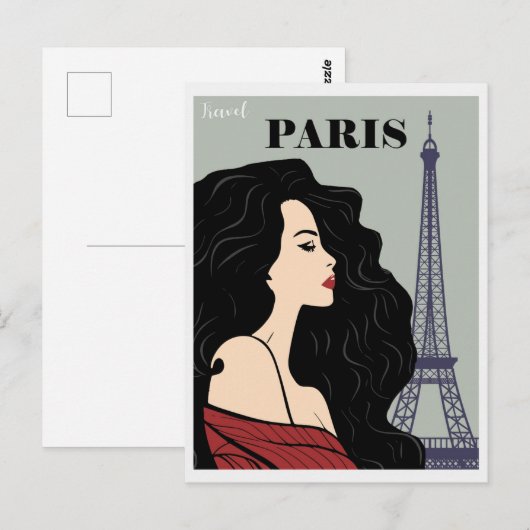 Paris Eiffeltoren Chique Vrouw Briefkaart (Voorkant / Achterkant)