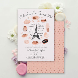 Paris Eiffeltoren Desserts Roze Blush Sweet 16 Kaart