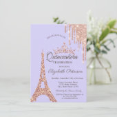Paris Eiffeltoren, Drip Lavander Quinceañera Kaart (Staand voorkant)