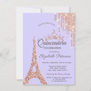 Paris Eiffeltoren, Drip Lavander Quinceañera Kaart