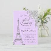 Paris Eiffeltoren, Drips, Light Paars Sweet 16 Kaart (Staand voorkant)
