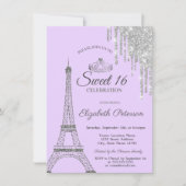 Paris Eiffeltoren, Drips, Light Paars Sweet 16 Kaart (Voorkant)