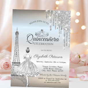 Paris Eiffeltoren,Druppels,Ballerina Quinceañera Kaart