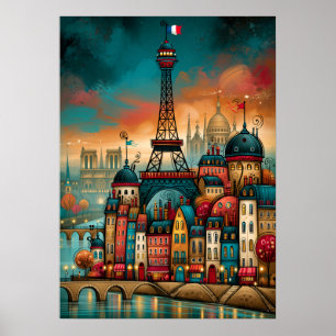 Paris Eiffeltoren Fantasievolle Stadsgezichte Poster