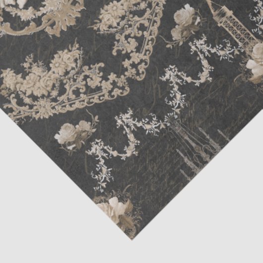 Paris Eiffeltoren Flora Ephemera Script Decoupage Tissuepapier (Detail)