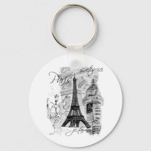 Paris Eiffeltoren Franse scène collage Sleutelhanger (Voorkant)