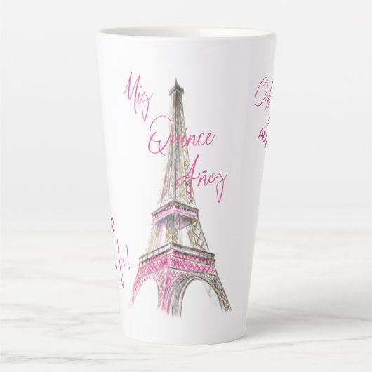 Paris Eiffeltoren gepersonaliseerd Mis Quince Anos Latte Mok (Voorkant)