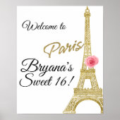 Paris Eiffeltoren Goud Glans Roze Roos Frankrijk Poster (Voorkant)