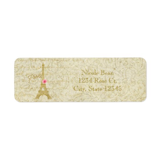 Paris Eiffeltoren Goud & Roze Elegant Chic Etiket (Voorkant)
