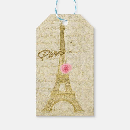 Paris Eiffeltoren Goud & Roze Elegant Gift Label Cadeaulabel (Voorkant)
