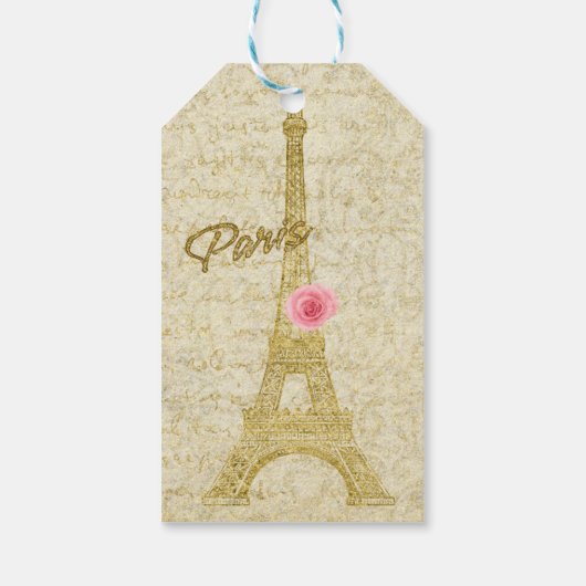 Paris Eiffeltoren Goud & Roze Elegant Gift Label Cadeaulabel (Achterkant)