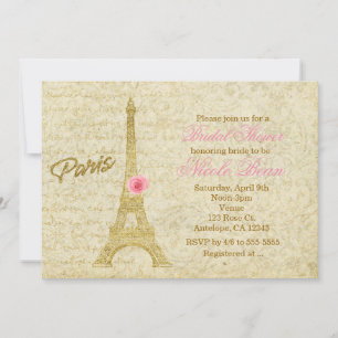 Paris Eiffeltoren Goud & Roze Elegante Uitnodiging